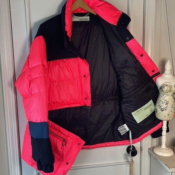 NWT Off-White Neon Pink Puffer Down Quilted Jacket Small - Virgin Abloh Unisex - Picture 1 of 17